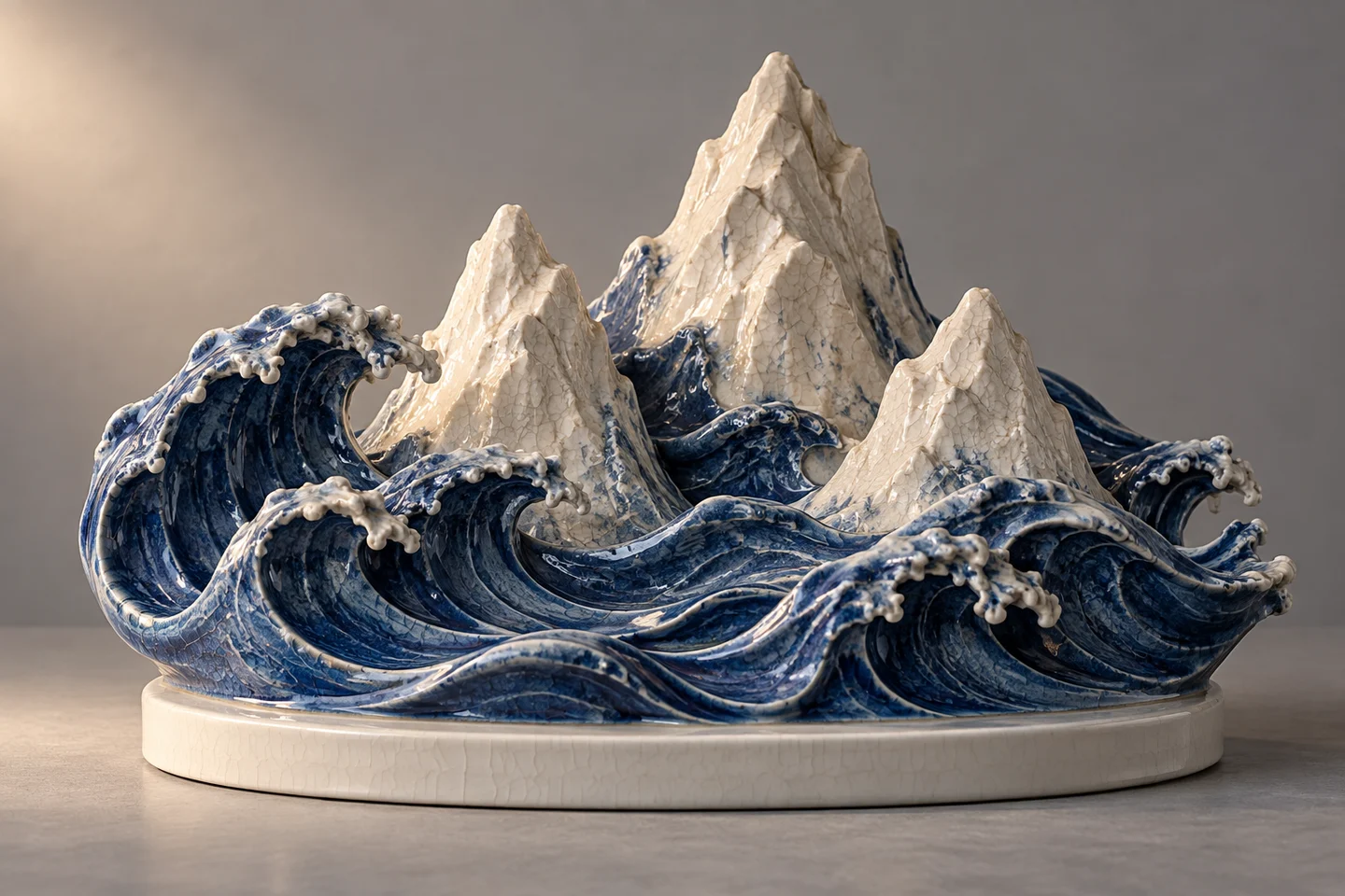Porcelain waves and snowy mountains
