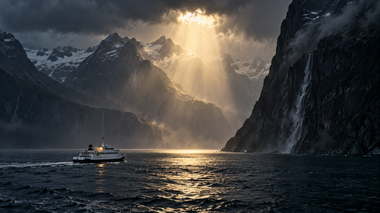 A boat in a mountain fjord